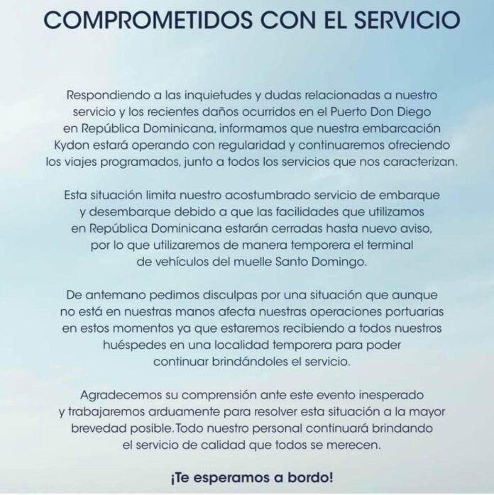 Ferries del Caribe mantiene itinerario de viajes a RD