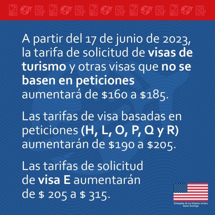 Estados Unidos aumentará en junio tarifa de visados para RD